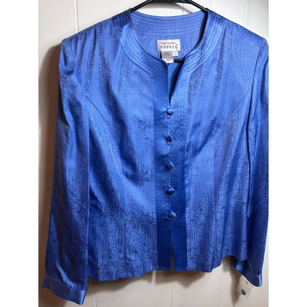 Adrianna Papell Royal Blue Silk Jacquard Button Front Evening Jacket Size 12